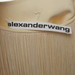 Pre Owned Alexander Wang Cream Stretch Knit Cropped Fringed Top S