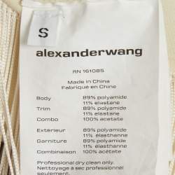 Pre Owned Alexander Wang Cream Stretch Knit Cropped Fringed Top S