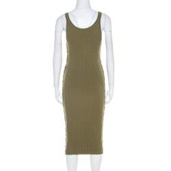 Pre Owned Alexander Wang Green Ribbed Knit Lace Up Detail Tank Dress S