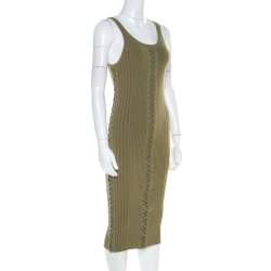 Pre Owned Alexander Wang Green Ribbed Knit Lace Up Detail Tank Dress S