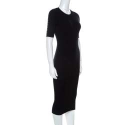 Pre Owned Alexander Wang Black Ribbed Knit Short Sleeve Dress M