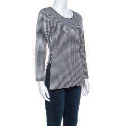 Alexander Wang Black & White Houndstooth Slit Detail Three Quarter Sleeve Top M