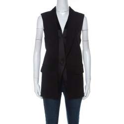 Alexander Wang Black Wool Blend Satin Detail Sleeveless Jacket M