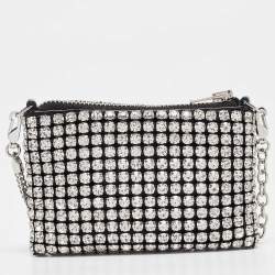 Alexander Wang Black/Silver Leather Nano Crystals Heiress Chain Clutch