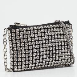 Alexander Wang Black/Silver Leather Nano Crystals Heiress Chain Clutch