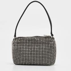 Alexander Wang Black Crystals and Leather Heiress Pochette Bag