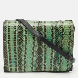 Alexander Wang Green/Black Python and Leather Flap Shoulder Bag