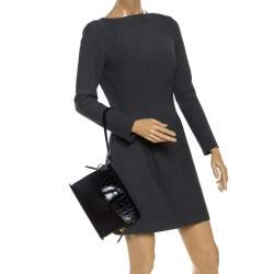 Pre Owned Alexander Wang Black Croc Embossed Leather Lydia Wristlet Clutch