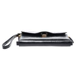 Pre Owned Alexander Wang Black Croc Embossed Leather Lydia Wristlet Clutch