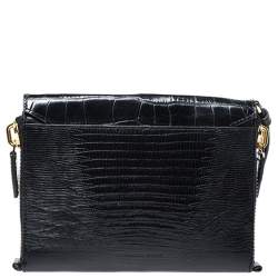 Pre Owned Alexander Wang Black Croc Embossed Leather Lydia Wristlet Clutch