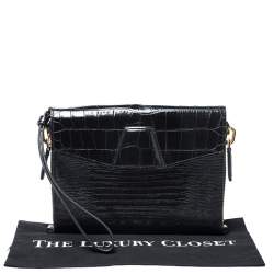 Pre Owned Alexander Wang Black Croc Embossed Leather Lydia Wristlet Clutch