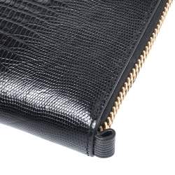 Pre Owned Alexander Wang Black Croc Embossed Leather Lydia Wristlet Clutch