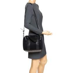 Alexander Wang Black Leather and Fabric Crochet Rocco Bag