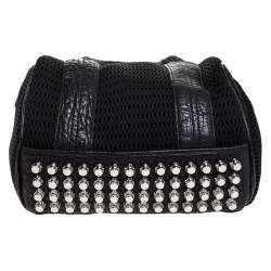 Alexander Wang Black Leather and Fabric Crochet Rocco Bag