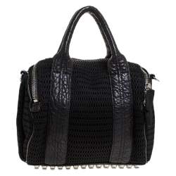 Alexander Wang Black Leather and Fabric Crochet Rocco Bag