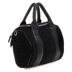 Alexander Wang Black Leather and Fabric Crochet Rocco Bag