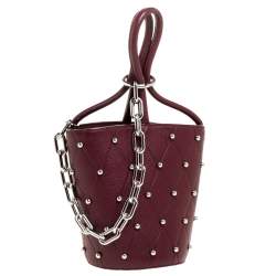 Pre Owned Alexander Wang Burgundy Leather Mini Roxy Studded Bucket Bag