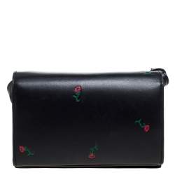 Pre Owned حقيبة كتف أليكساندر وانغ بريزما بيكر جلد سوداء منقوشة ورد