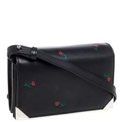 Pre Owned حقيبة كتف أليكساندر وانغ بريزما بيكر جلد سوداء منقوشة ورد