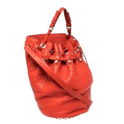 Pre Owned Alexander Wang Orange Textured Leather Diego Bucket Bag