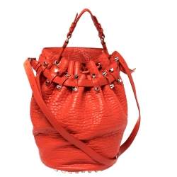 Pre Owned Alexander Wang Orange Textured Leather Diego Bucket Bag
