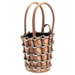Alexander Wang Metallic Rose Gold Satin Woven Studded Bucket Bag