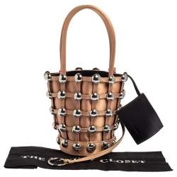 Alexander Wang Metallic Rose Gold Satin Woven Studded Bucket Bag