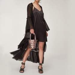 Alexander Wang Metallic Rose Gold Satin Woven Studded Bucket Bag