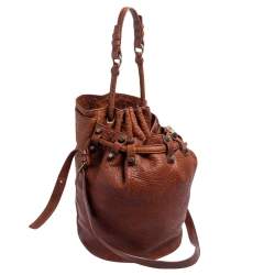 Pre Owned Alexander Wang Brown Textured Leather Diego Bucket Bag