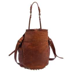 Pre Owned Alexander Wang Brown Textured Leather Diego Bucket Bag