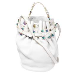 Pre Owned Alexander Wang White Leather Iridescent Stud Diego Bucket Bag