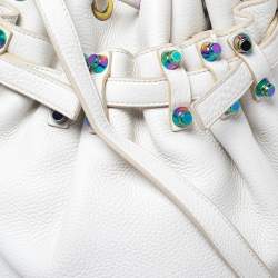 Pre Owned Alexander Wang White Leather Iridescent Stud Diego Bucket Bag