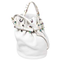 Pre Owned Alexander Wang White Leather Iridescent Stud Diego Bucket Bag