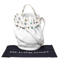 Pre Owned Alexander Wang White Leather Iridescent Stud Diego Bucket Bag