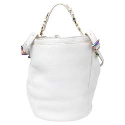 Pre Owned Alexander Wang White Leather Iridescent Stud Diego Bucket Bag