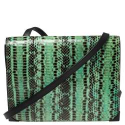 Alexander Wang Green/Black Snakeskin and Leather Flap Shoulder Bag