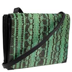 Alexander Wang Green/Black Snakeskin and Leather Flap Shoulder Bag