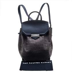 Alexander Wang Grey Croc Embossed Leather Prisma Drawstring Backpack