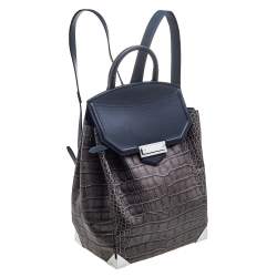 Alexander Wang Grey Croc Embossed Leather Prisma Drawstring Backpack