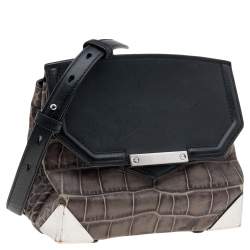 Alexander Wang Grey/Black Croc Embossed Leather Mini Marion Prisma Shoulder Bag