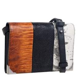 Alexander Wang Multicolor Lizard Embossed Metal Flap Clutch Bag