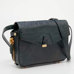 Alexander Wang Green Croc Embossed And Iguana Leather Marion Prisma  Shoulder Bag