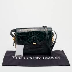 Alexander Wang Green Croc Embossed And Iguana Leather Marion Prisma  Shoulder Bag