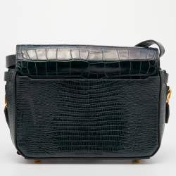 Alexander Wang Green Croc Embossed And Iguana Leather Marion Prisma  Shoulder Bag