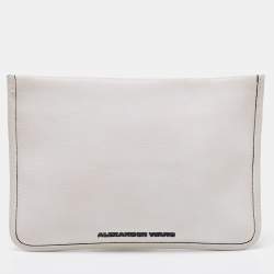 Alexander Wang White/Black Leather Slim Wristlet Clutch