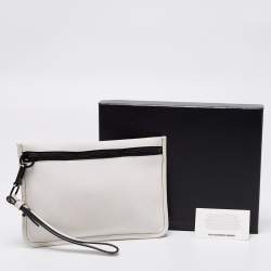 Alexander Wang White/Black Leather Slim Wristlet Clutch
