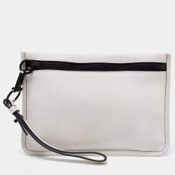 Alexander Wang White/Black Leather Slim Wristlet Clutch