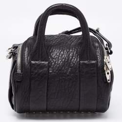 Pre Owned Alexander Wang Black Textured Leather Mini Rocco Duffel Bag