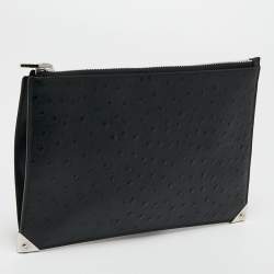 Alexander Wang Black Ostrich Embossed Leather Clutch
