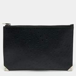 Alexander Wang Black Ostrich Embossed Leather Clutch